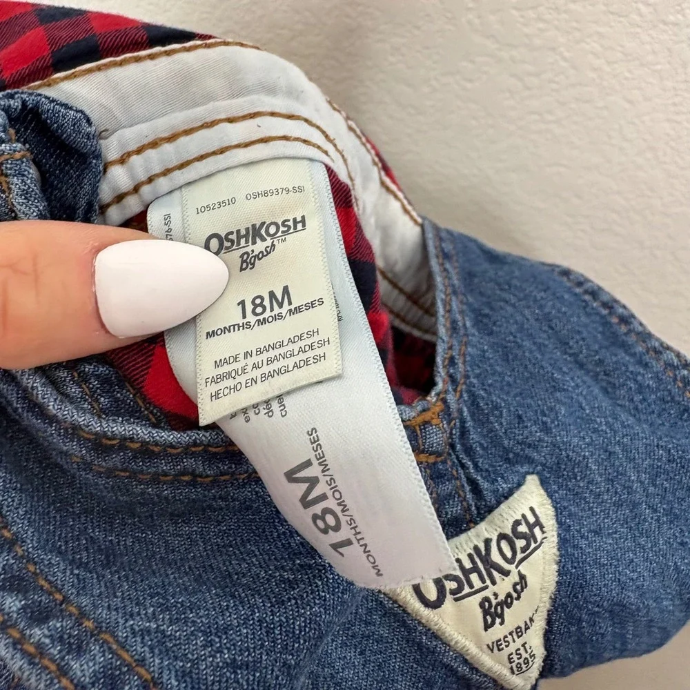 OshKosh Bgosh Kids 18M Blue Denim Flannel Lined Buffalo Plaid Vestbak Overalls